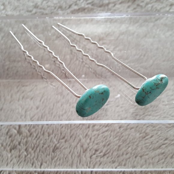 Two Turquoise Colored stone Hair Pin